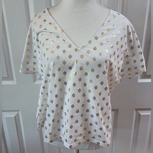 Boden White and Gold Cotton V-Neck Tee with Tie Size 6